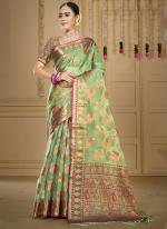 Organza Pista Green Traditional Wear Weaving Saree